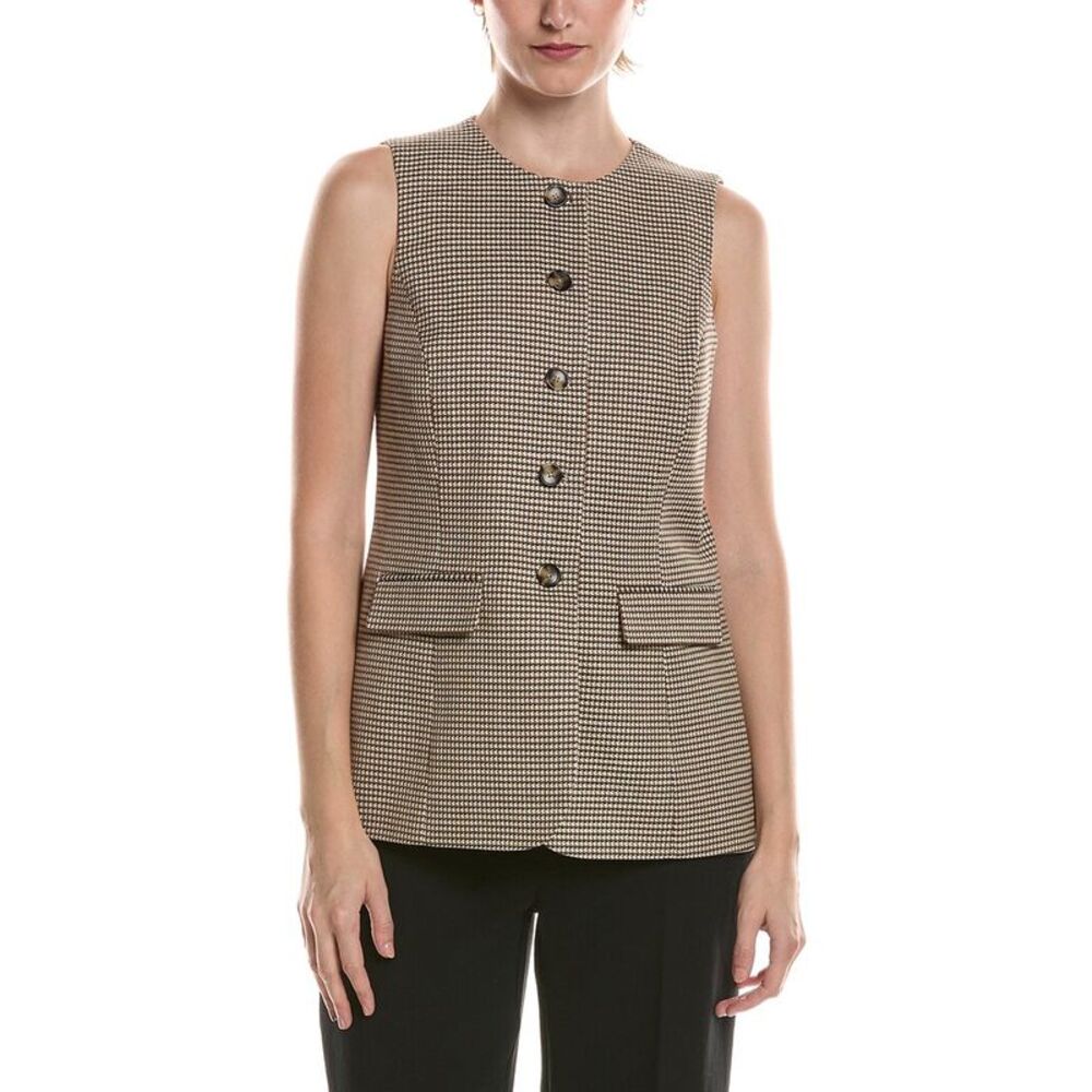 Anne Klein Womens Houndstooth Knit Vest, Tan
